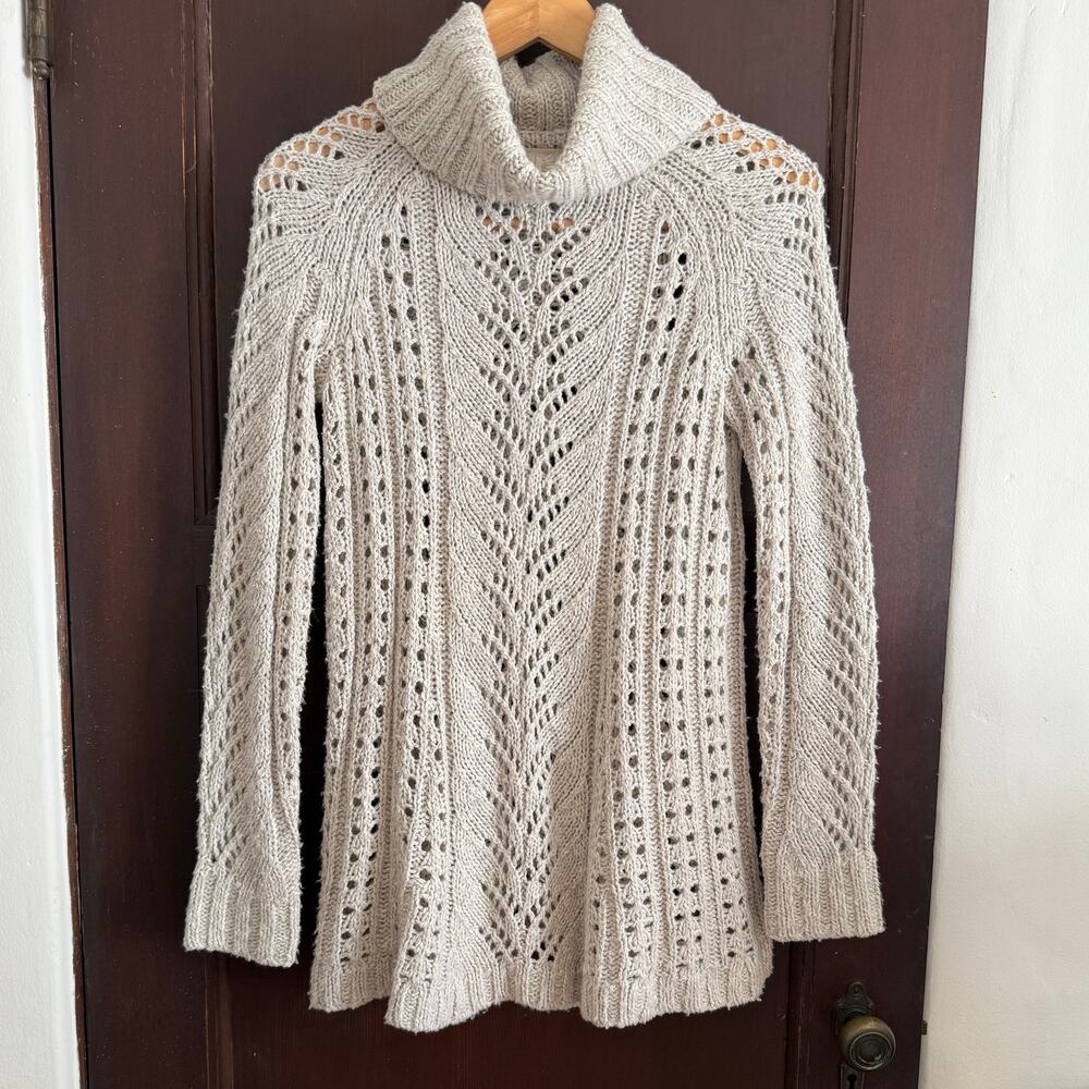 SLEEPING ON SNOW | Anthropologie Eldora Open Weave Cream Turtleneck | Small